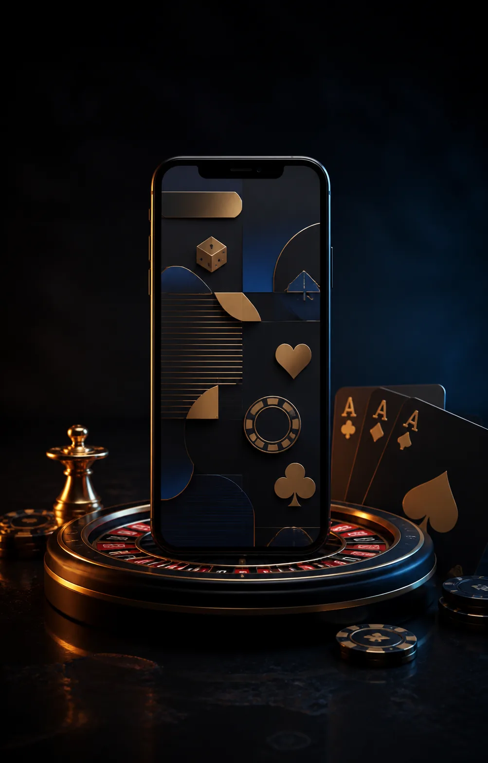 Smartphone com experiência genérica de cassino, roleta e cartas